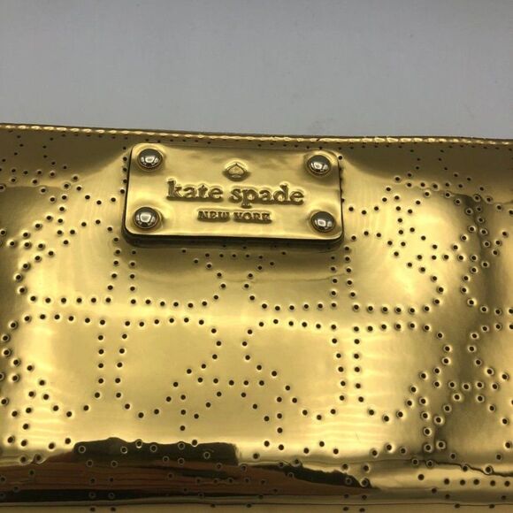Kate Spade Womens Wallet Zip Around Shiny Metallic Gold‎ Heart Print - Picture 2 of 10